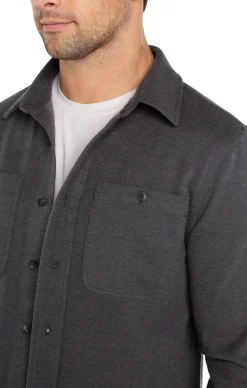 Liverpool Los Angeles Shirts-KNIT BUTTON UP LONG SLEEVE SHIRT Blackgreymulti