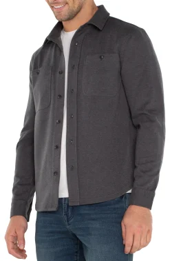 Liverpool Los Angeles Shirts-KNIT BUTTON UP LONG SLEEVE SHIRT Blackgreymulti
