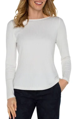 Liverpool Los Angeles Tees-LONG SLEEVE BOAT NECK KNIT TOP Snow