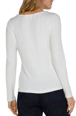 Liverpool Los Angeles Tees-LONG SLEEVE BOAT NECK KNIT TOP Snow