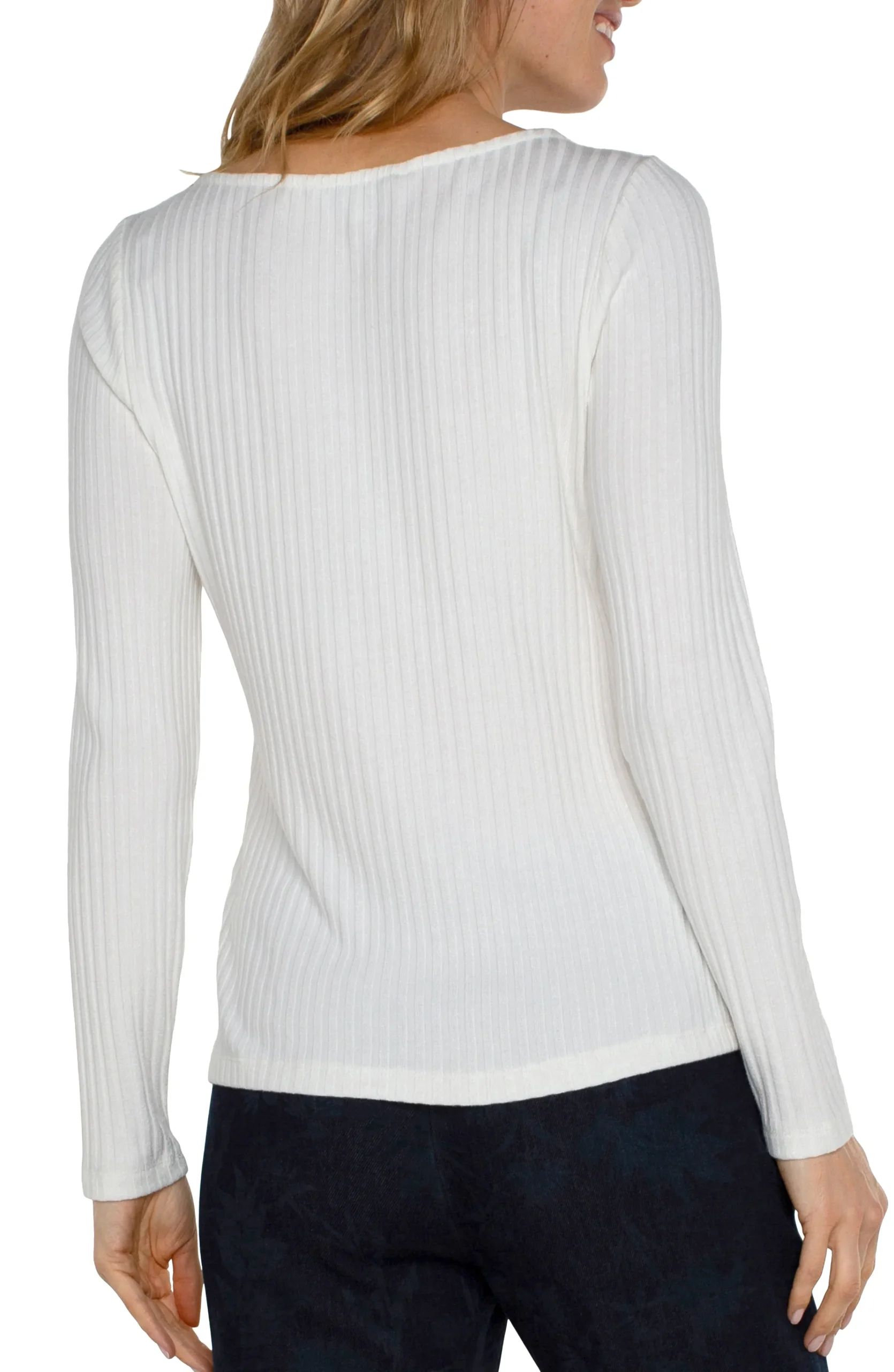 Liverpool Los Angeles Tees-LONG SLEEVE BOAT NECK KNIT TOP Snow