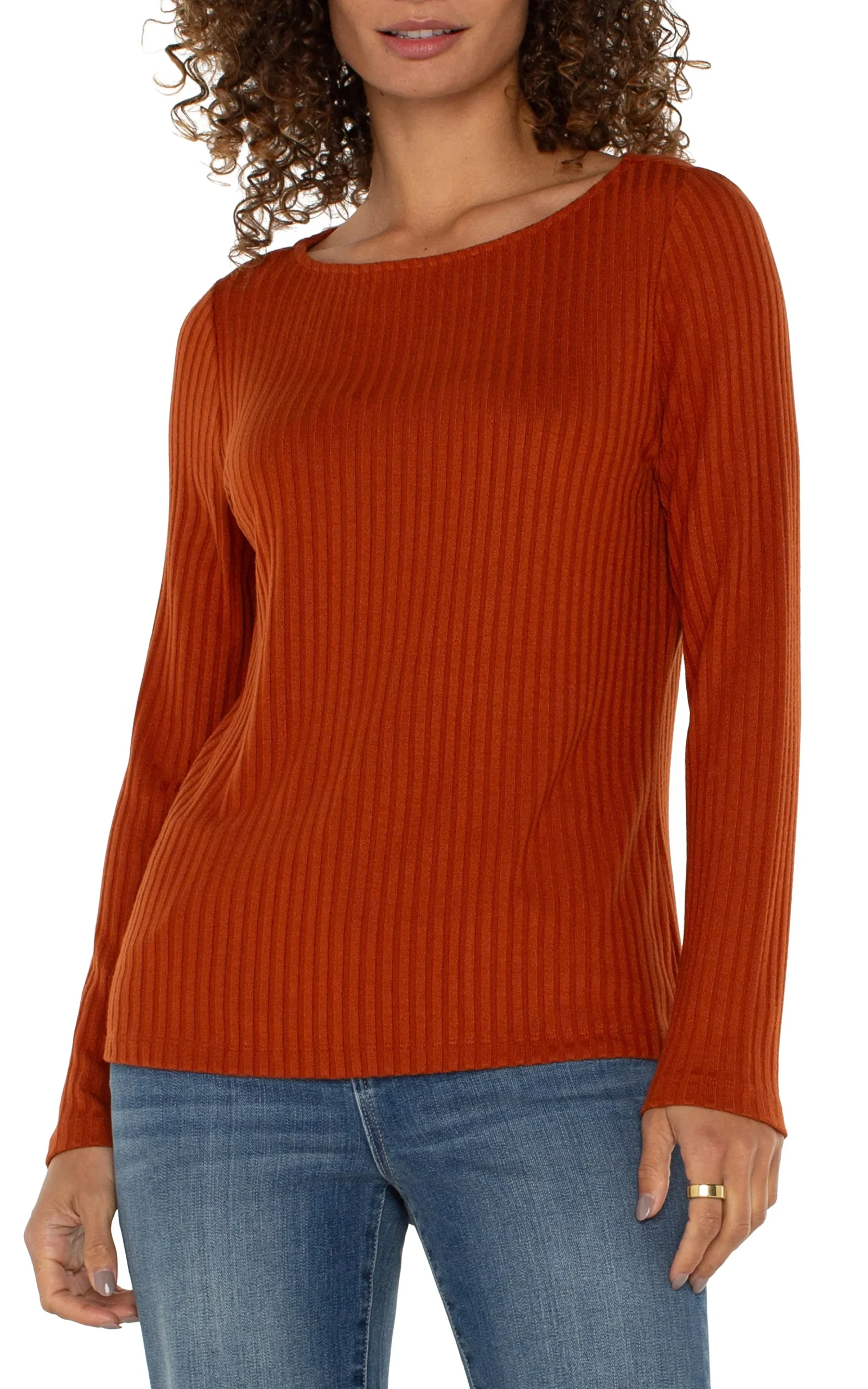 Liverpool Los Angeles Tees-LONG SLEEVE BOAT NECK KNIT TOP Cedar