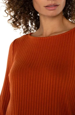 Liverpool Los Angeles Tees-LONG SLEEVE BOAT NECK KNIT TOP Cedar