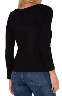 Liverpool Los Angeles Tees-LONG SLEEVE BOAT NECK KNIT TOP Black