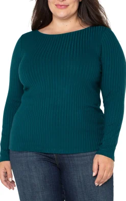 Liverpool Los Angeles Tops-LONG SLEEVE BOAT NECK KNIT TOP Darkforest
