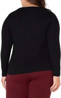 Liverpool Los Angeles Tops-LONG SLEEVE BOAT NECK KNIT TOP Black