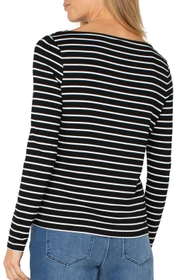 Liverpool Los Angeles Tees-LONG SLEEVE BOATNECK KNIT TOP Blackwhitestripe