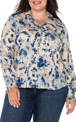 Liverpool Los Angeles Tops-LONG SLEEVE BUTTON FRONT WOVEN BLOUSE Lapismulti