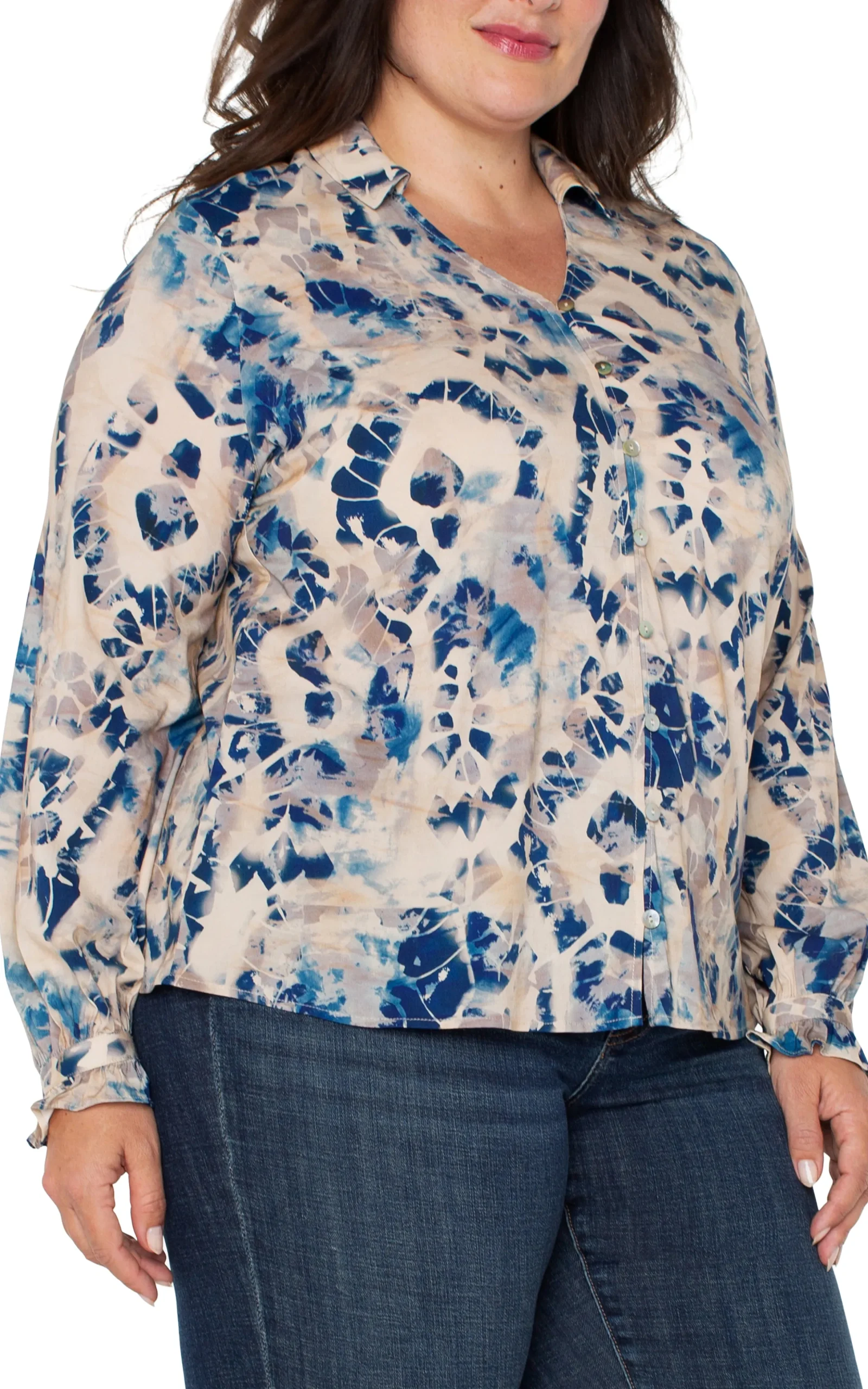 Liverpool Los Angeles Tops-LONG SLEEVE BUTTON FRONT WOVEN BLOUSE Lapismulti