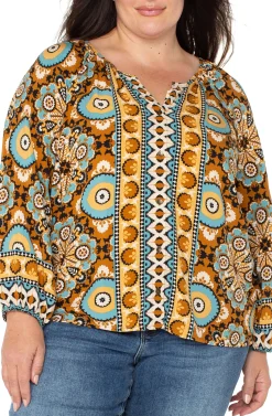 Liverpool Los Angeles Tops-LONG SLEEVE BUTTON FRONT WOVEN BLOUSE Oceanjaspermulti