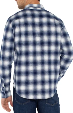 Liverpool Los Angeles Shirts-LONG SLEEVE BUTTON UP SHIRT Whitenavy