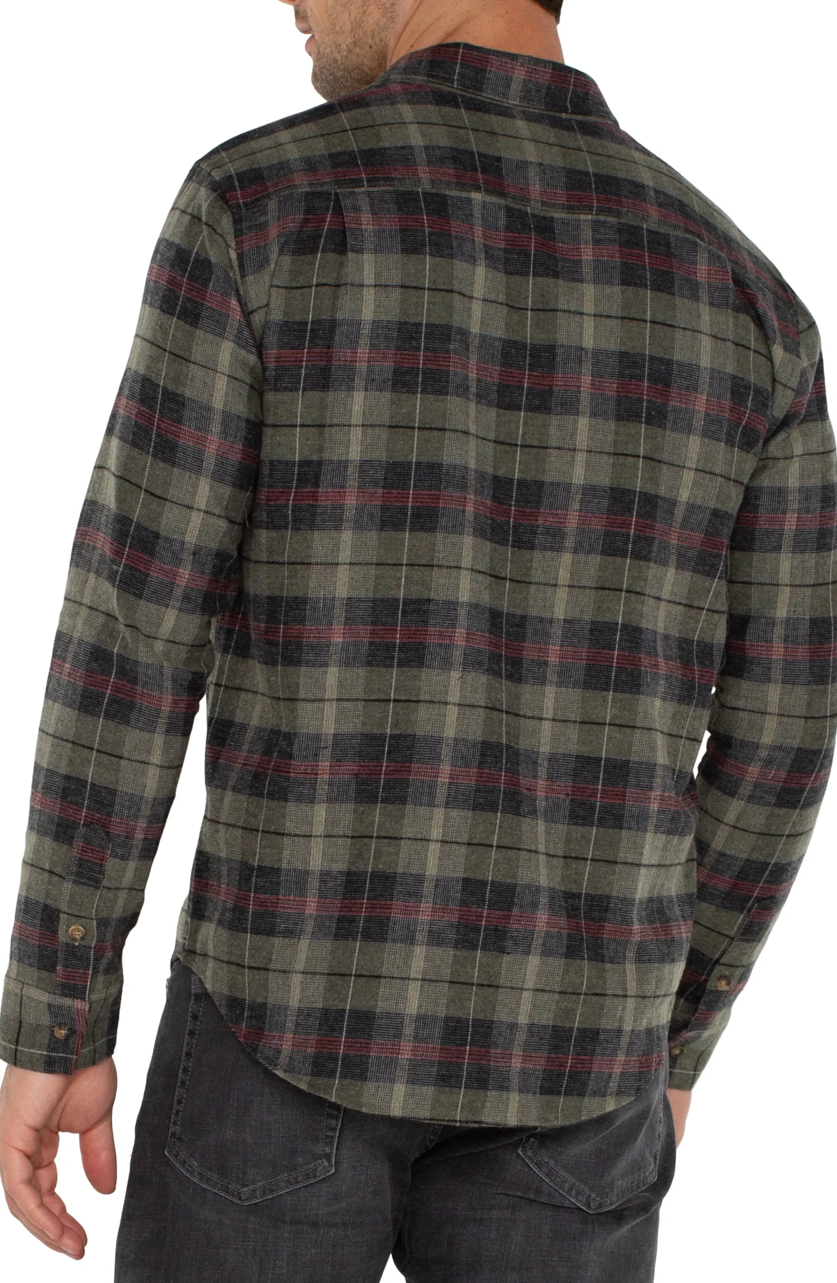 Liverpool Los Angeles Shirts-LONG SLEEVE BUTTON UP SHIRT Oliveblackmulti