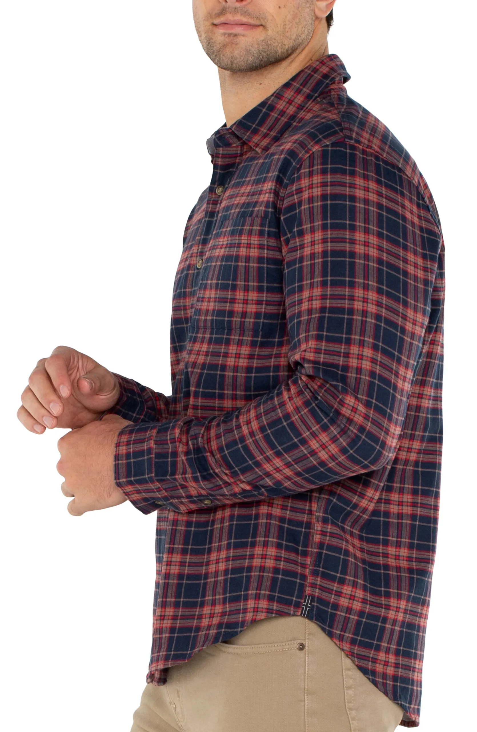 Liverpool Los Angeles Shirts-LONG SLEEVE BUTTON UP SHIRT Navyredmulti