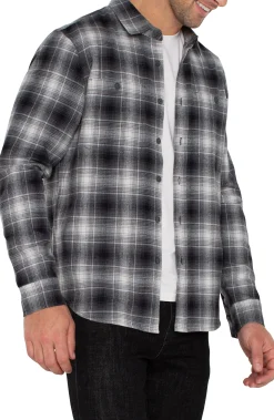 Liverpool Los Angeles Shirts-LONG SLEEVE BUTTON UP SHIRT Greyoffwhiteblack