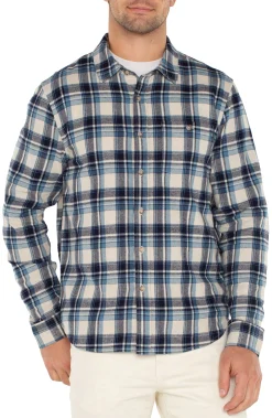 Liverpool Los Angeles Shirts-LONG SLEEVE BUTTON UP SHIRT Lighttanbluemulti