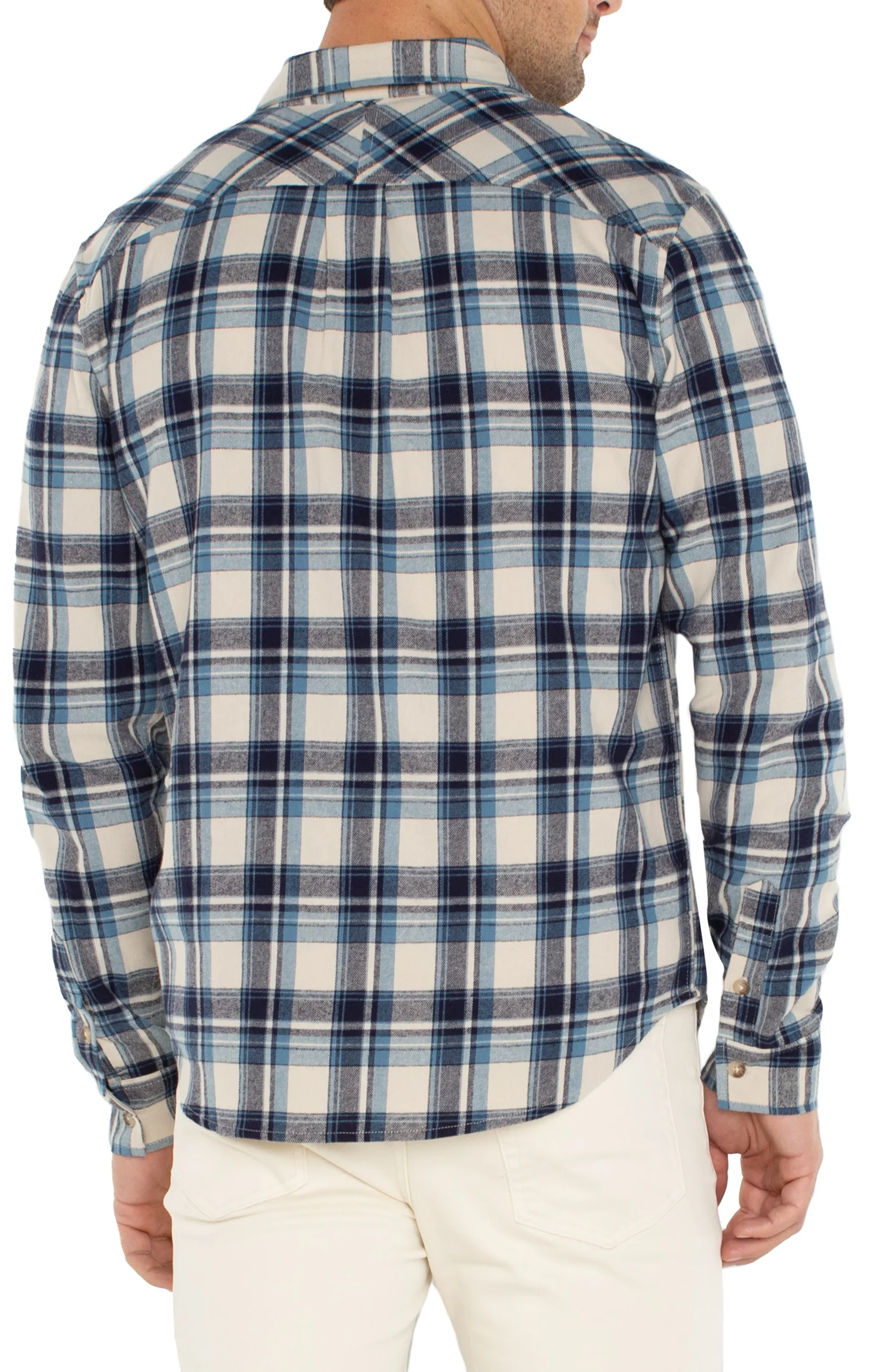 Liverpool Los Angeles Shirts-LONG SLEEVE BUTTON UP SHIRT Lighttanbluemulti