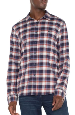 Liverpool Los Angeles Shirts-LONG SLEEVE BUTTON UP SHIRT Navyoffwhitebrick