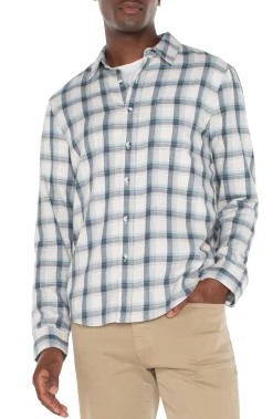 Liverpool Los Angeles Shirts-LONG SLEEVE BUTTON UP SHIRT Puttybluegrey