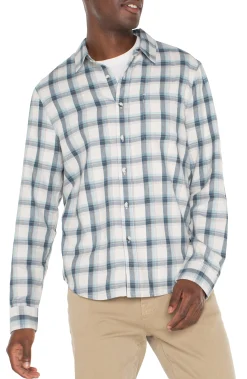 Liverpool Los Angeles Shirts-LONG SLEEVE BUTTON UP SHIRT Puttybluegrey