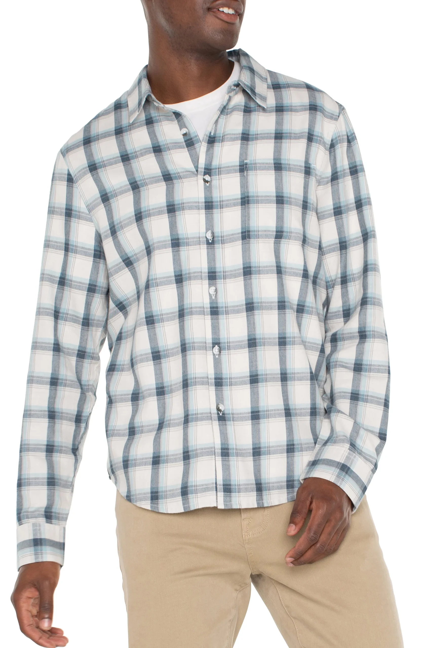 Liverpool Los Angeles Shirts-LONG SLEEVE BUTTON UP SHIRT Puttybluegrey