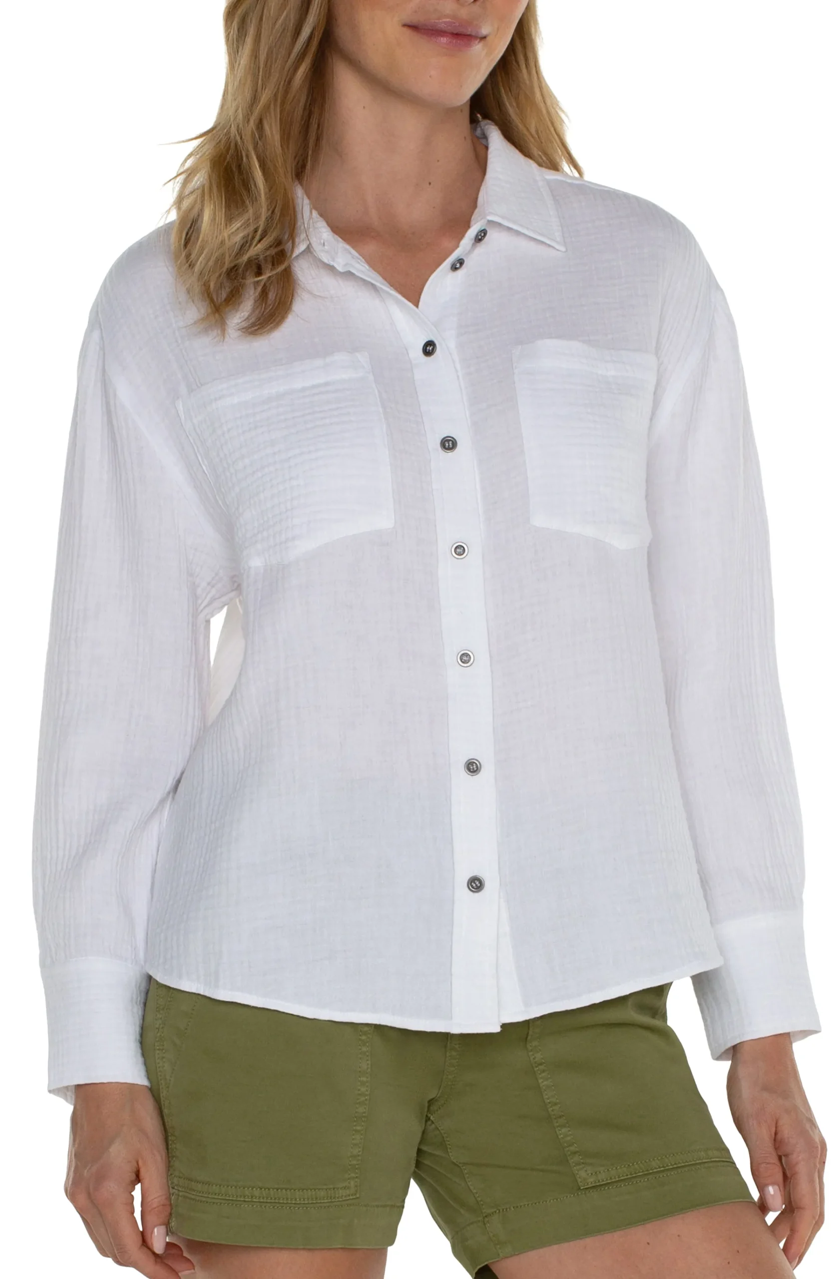 Liverpool Los Angeles Tops-LONG SLEEVE BUTTON UP SHIRT White