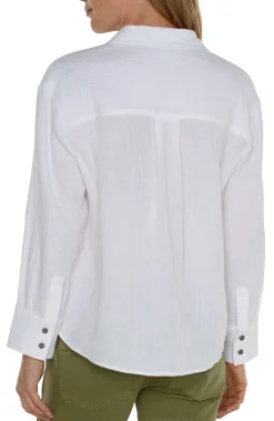 Liverpool Los Angeles Tops-LONG SLEEVE BUTTON UP SHIRT White