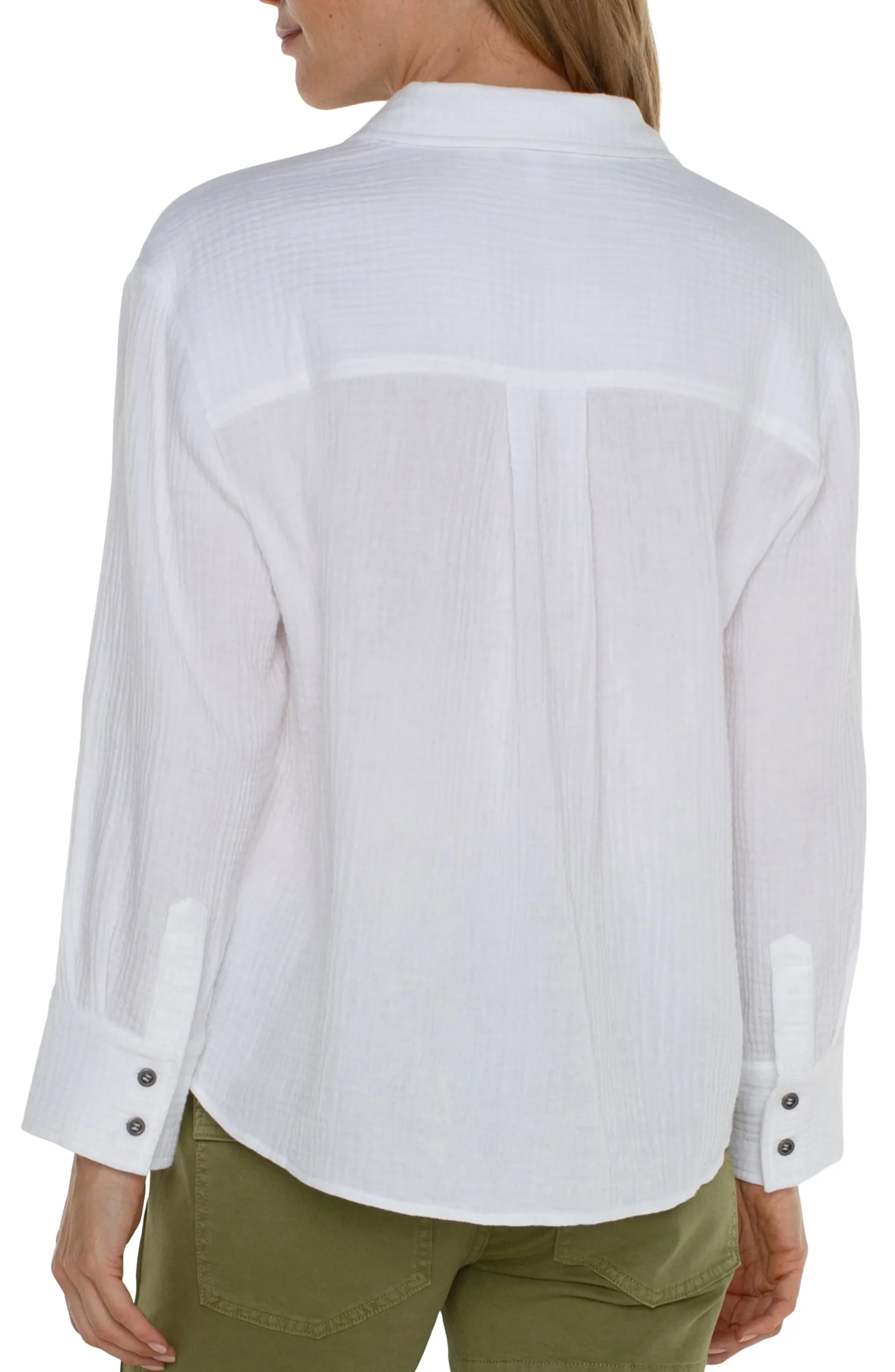 Liverpool Los Angeles Tops-LONG SLEEVE BUTTON UP SHIRT White