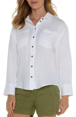 Liverpool Los Angeles Tops-LONG SLEEVE BUTTON UP SHIRT White