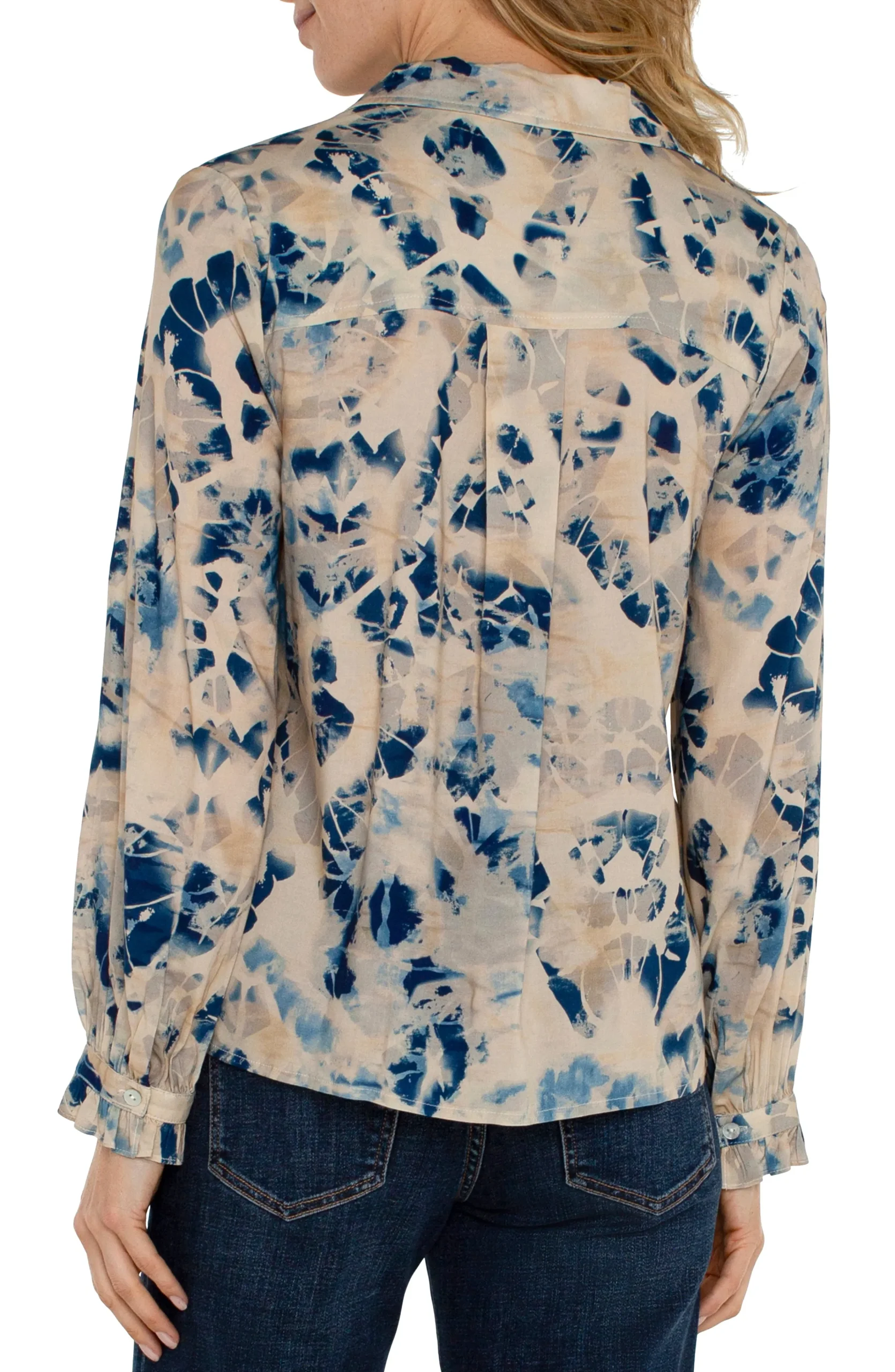 Liverpool Los Angeles Tops-LONG SLEEVE COLLARED BUTTON FRONT WOVEN BLOUSE Lapismulti