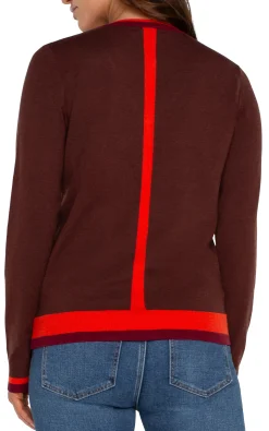 Liverpool Los Angeles Sweaters-LONG SLEEVE COLORBLOCK SWEATER Retrobrownmulti