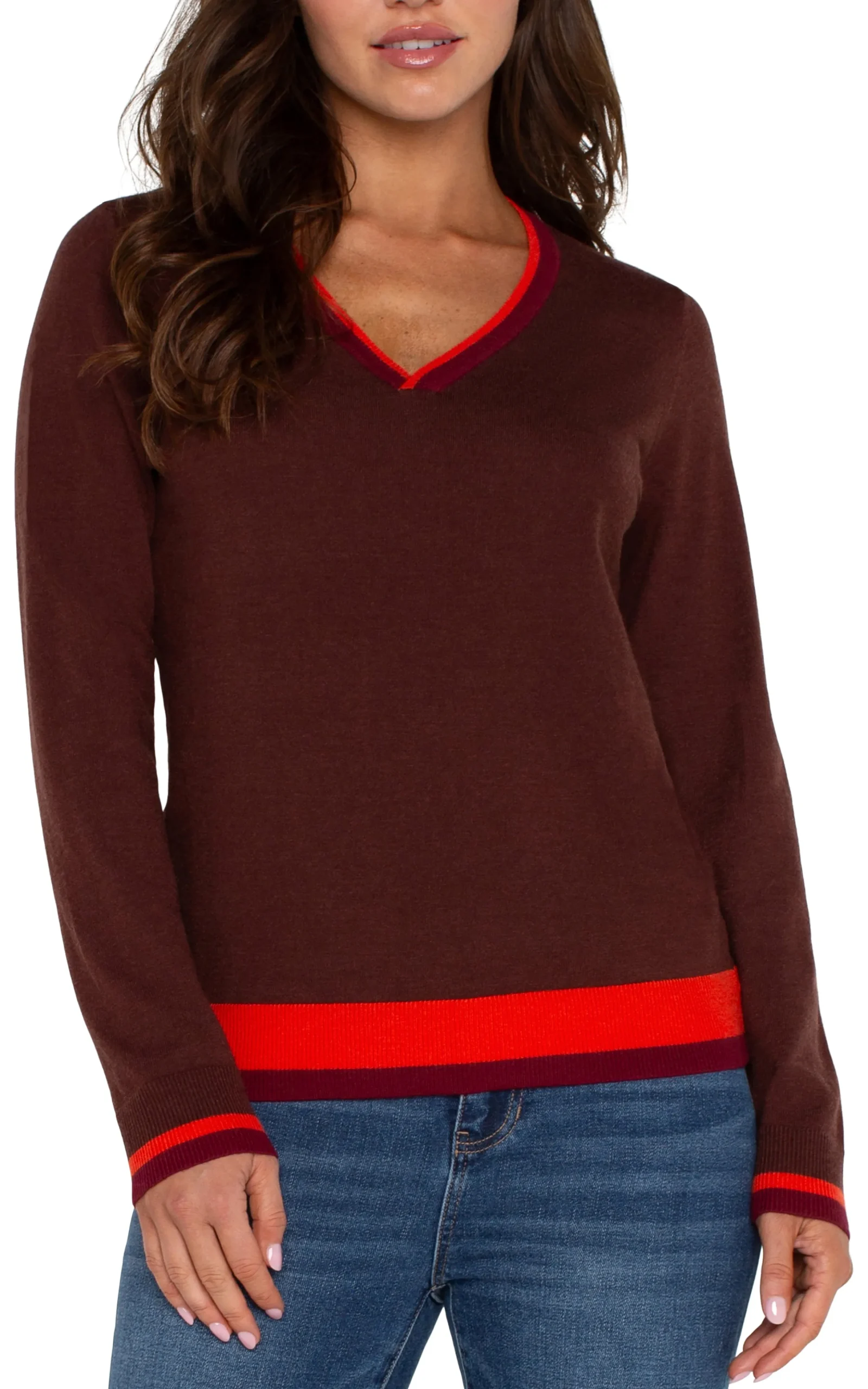 Liverpool Los Angeles Sweaters-LONG SLEEVE COLORBLOCK SWEATER Retrobrownmulti
