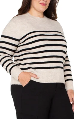 Liverpool Los Angeles Tops-LONG SLEEVE CREW NECK DROP SHOULDER SWEATER Oatmealheather