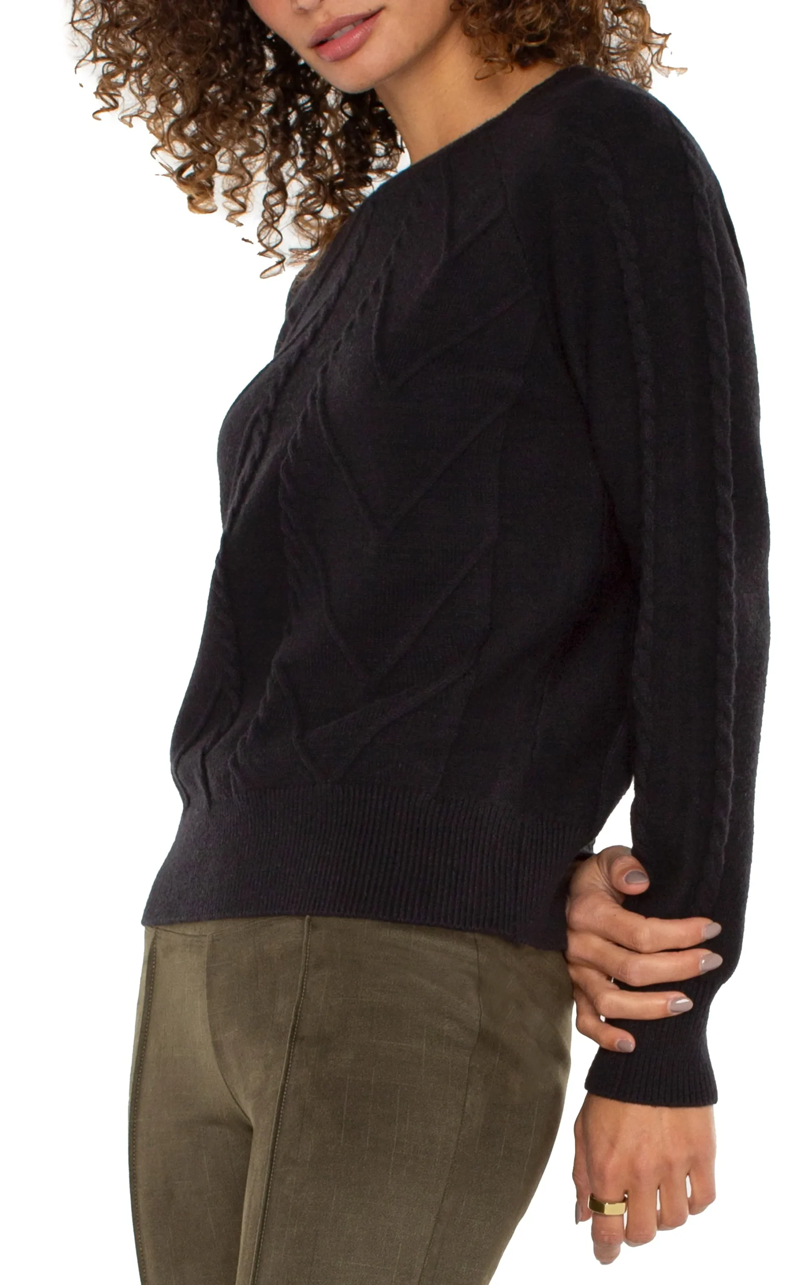 Liverpool Los Angeles Sweaters-LONG SLEEVE CREW NECK RAGLAN SWEATER Black