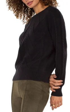 Liverpool Los Angeles Sweaters-LONG SLEEVE CREW NECK RAGLAN SWEATER Black