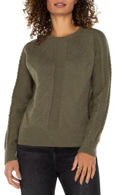 Liverpool Los Angeles Sweaters-LONG SLEEVE CREW NECK RAGLAN SWEATER Spanisholive