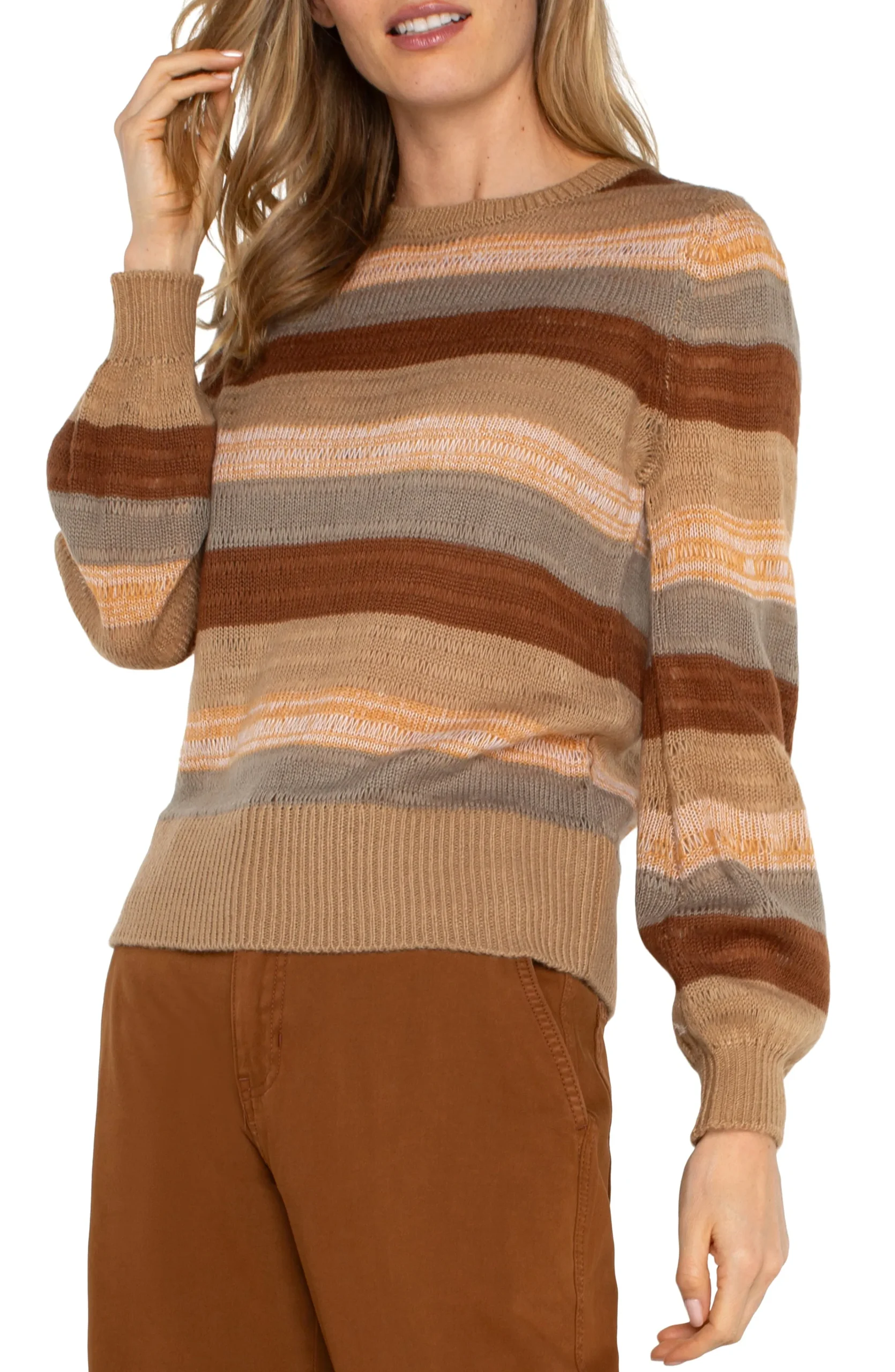 Liverpool Los Angeles Sweaters-LONG SLEEVE CREW NECK SWEATER Jaspermultistripe