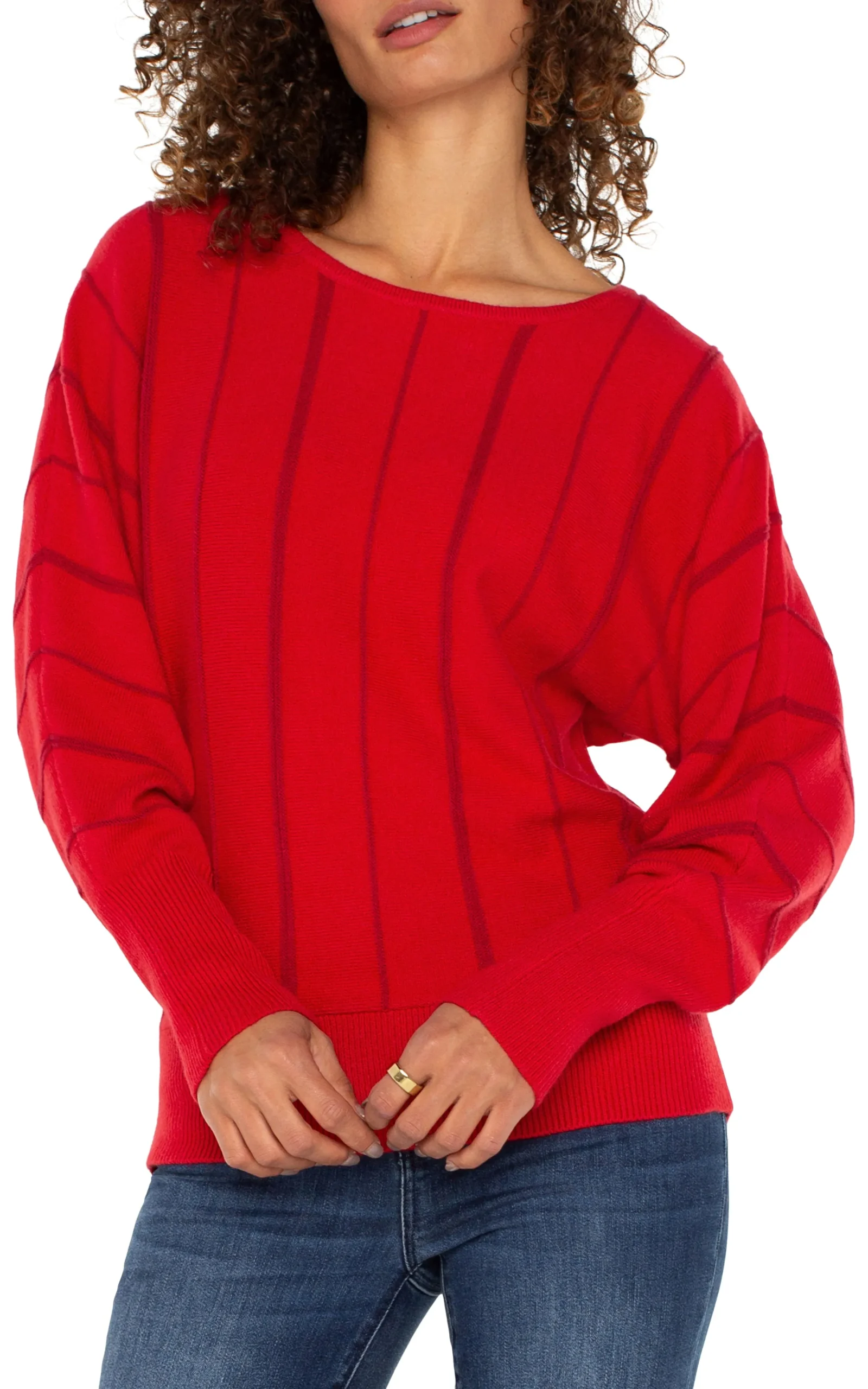 Liverpool Los Angeles Sweaters-LONG SLEEVE DOLMAN SWEATER WITH STRIPE Tangored
