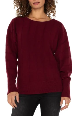 Liverpool Los Angeles Sweaters-LONG SLEEVE DOLMAN SWEATER WITH STRIPE Darkpinotnoir