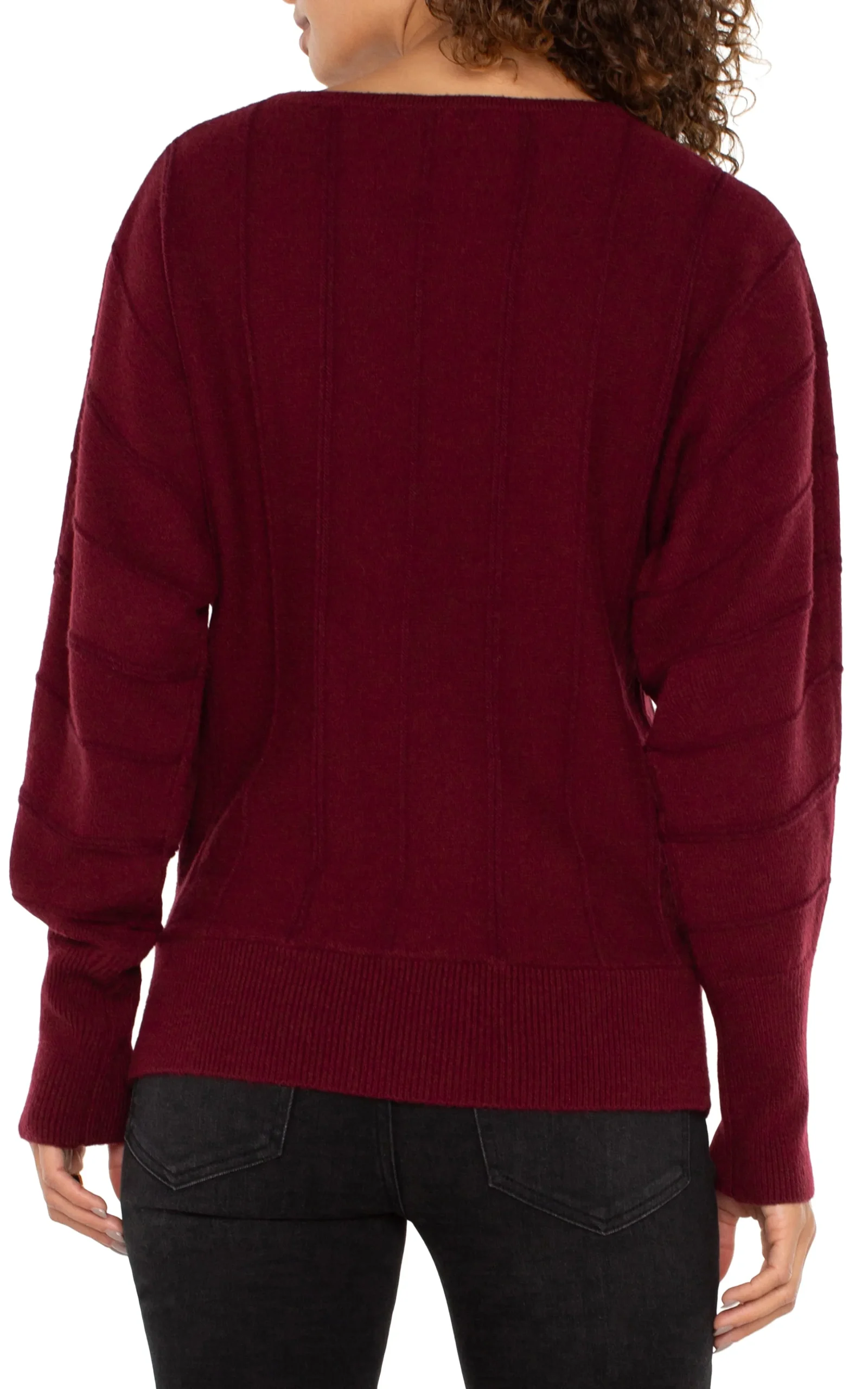 Liverpool Los Angeles Sweaters-LONG SLEEVE DOLMAN SWEATER WITH STRIPE Darkpinotnoir
