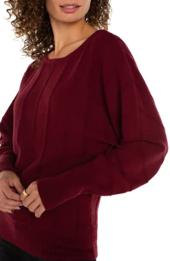 Liverpool Los Angeles Sweaters-LONG SLEEVE DOLMAN SWEATER WITH STRIPE Darkpinotnoir