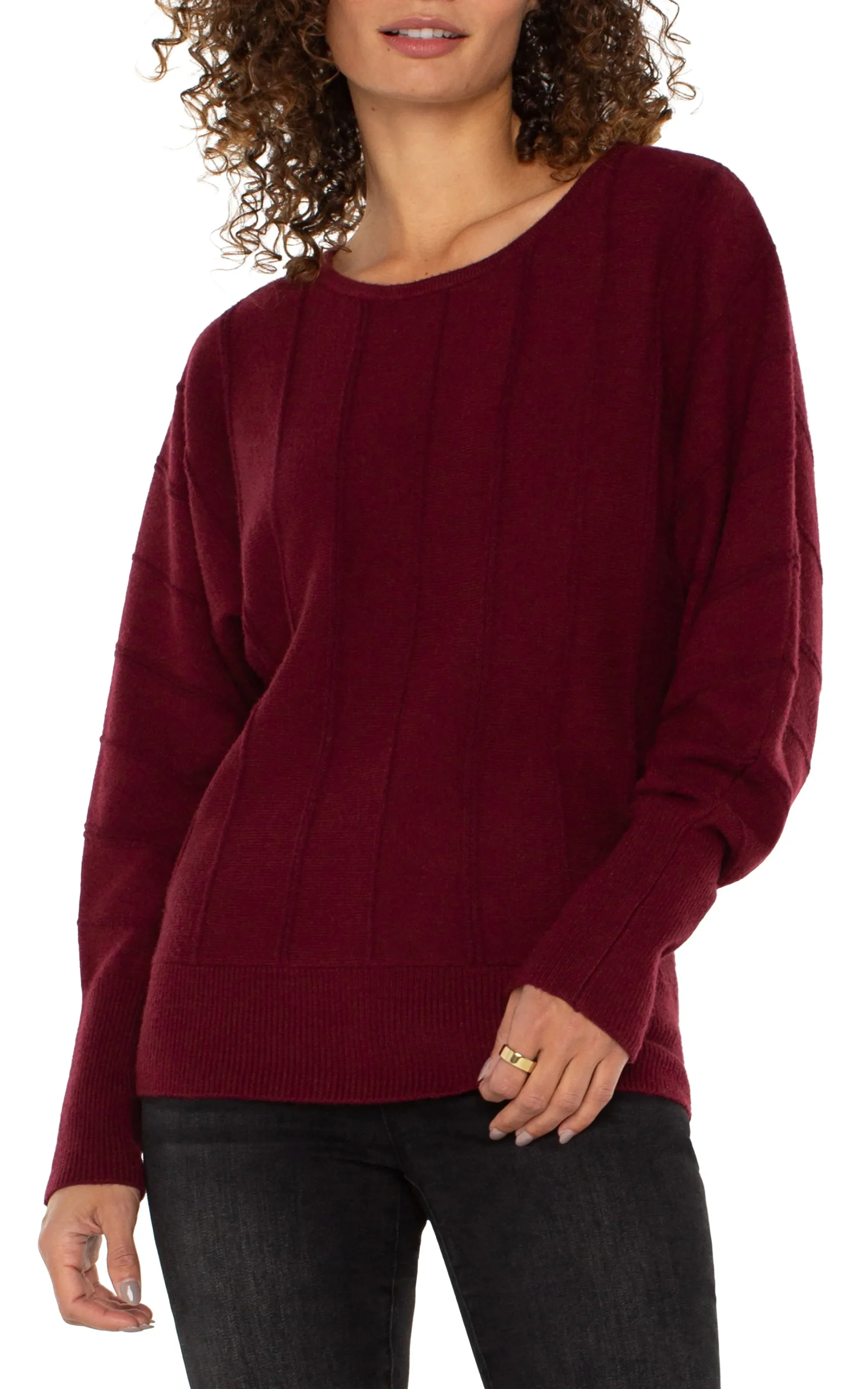 Liverpool Los Angeles Sweaters-LONG SLEEVE DOLMAN SWEATER WITH STRIPE Darkpinotnoir