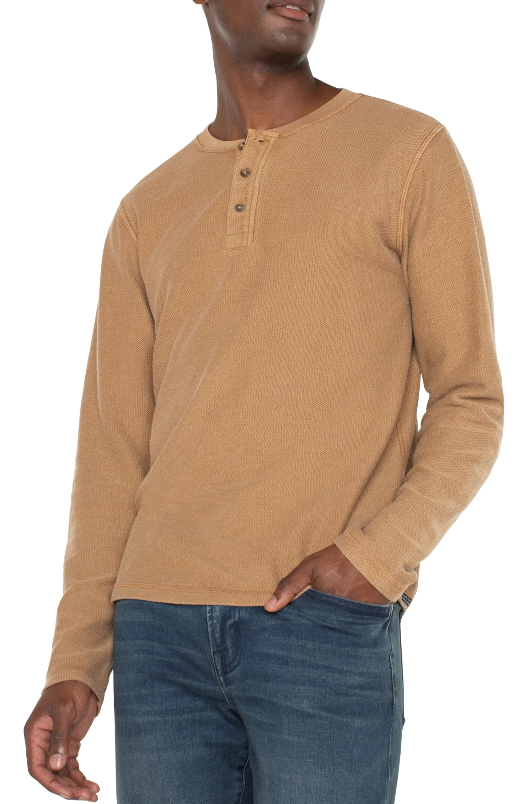 Liverpool Los Angeles Shirts-LONG SLEEVE HENLEY Tabaccobrown