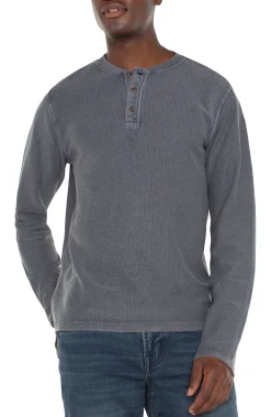 Liverpool Los Angeles Shirts-LONG SLEEVE HENLEY Graypinstripe