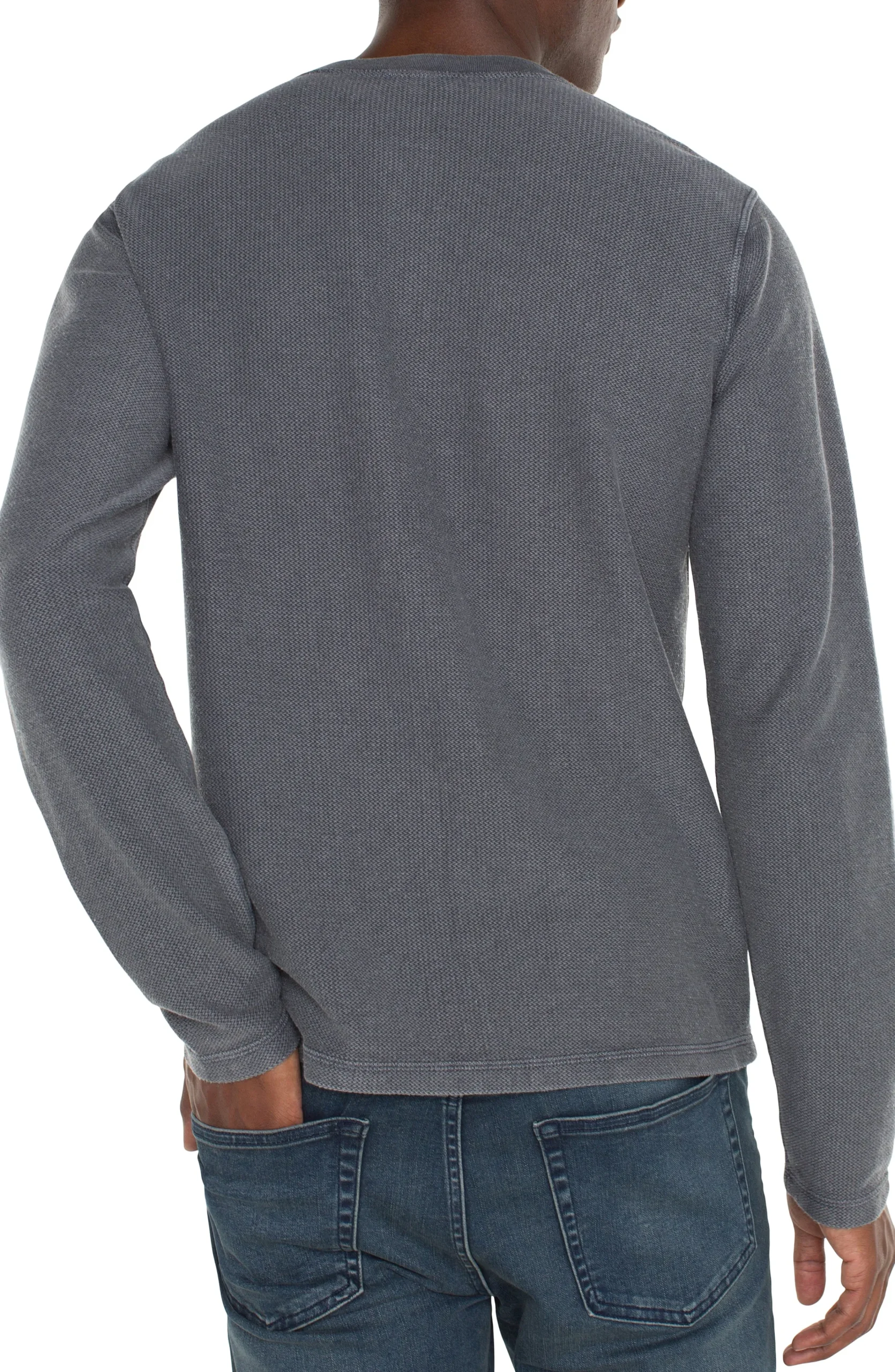 Liverpool Los Angeles Shirts-LONG SLEEVE HENLEY Graypinstripe