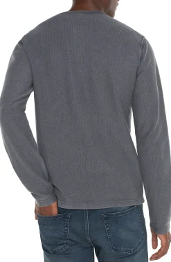 Liverpool Los Angeles Shirts-LONG SLEEVE HENLEY Graypinstripe