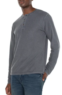 Liverpool Los Angeles Shirts-LONG SLEEVE HENLEY Graypinstripe