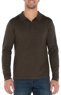 Liverpool Los Angeles Shirts-LONG SLEEVE KNIT POLO Olive