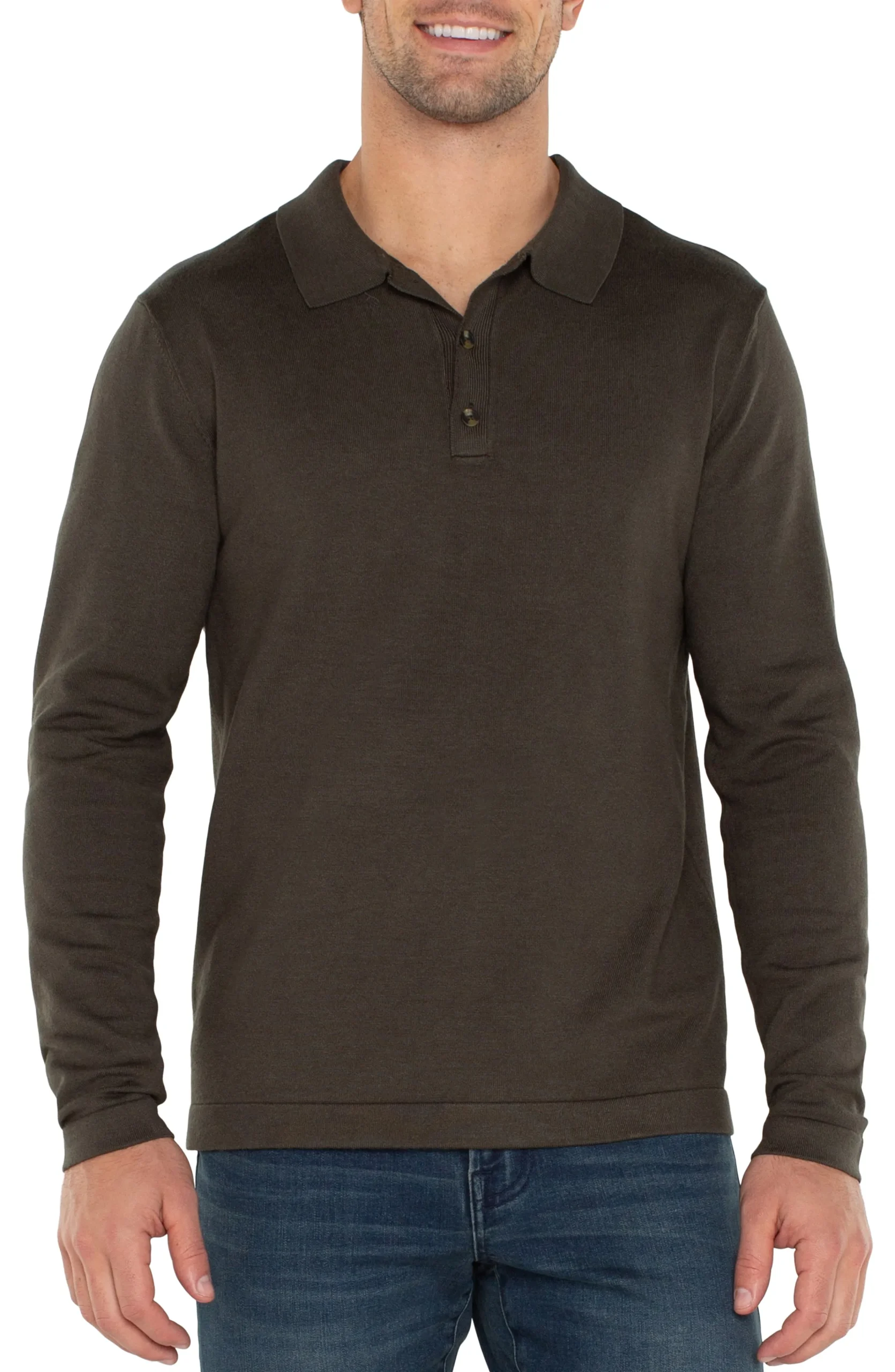 Liverpool Los Angeles Shirts-LONG SLEEVE KNIT POLO Olive