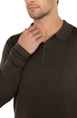 Liverpool Los Angeles Shirts-LONG SLEEVE KNIT POLO Olive