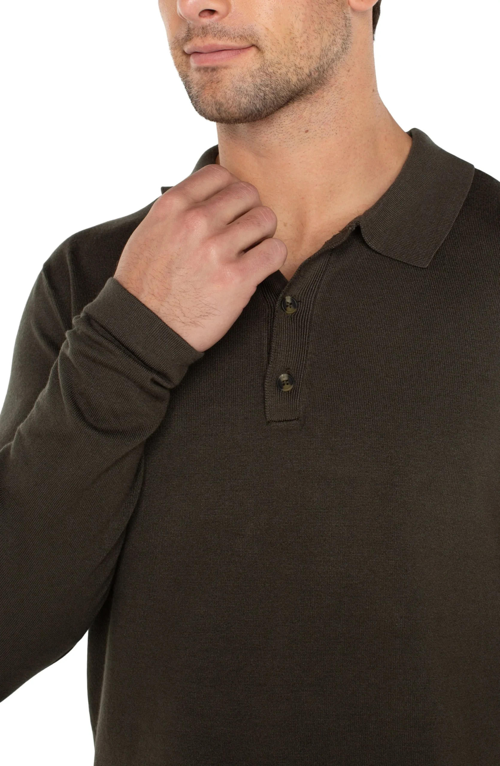 Liverpool Los Angeles Shirts-LONG SLEEVE KNIT POLO Olive